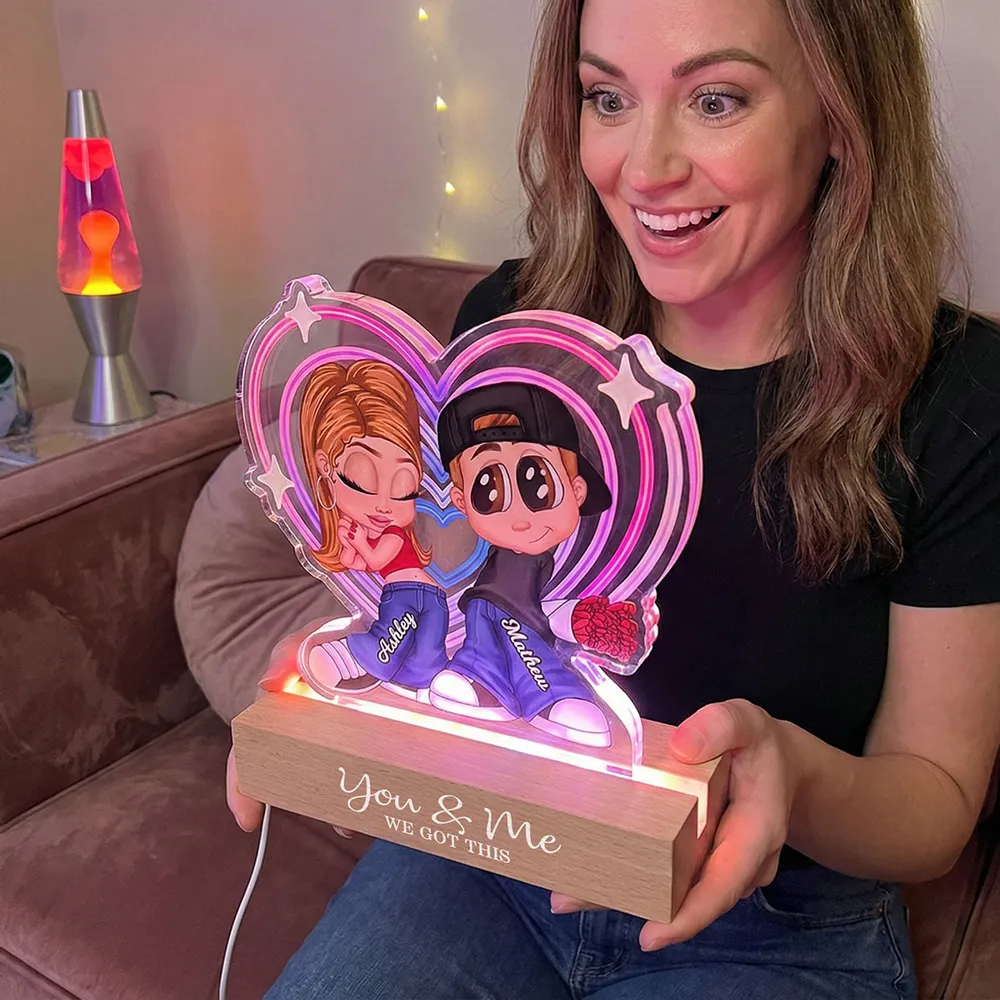 Personalized Shaped Acrylic Block LED Plaque Cute Cartoon Couple in Heart Glow Romantic Unique Gift for Girlfriend or Boyfriend - Image 6