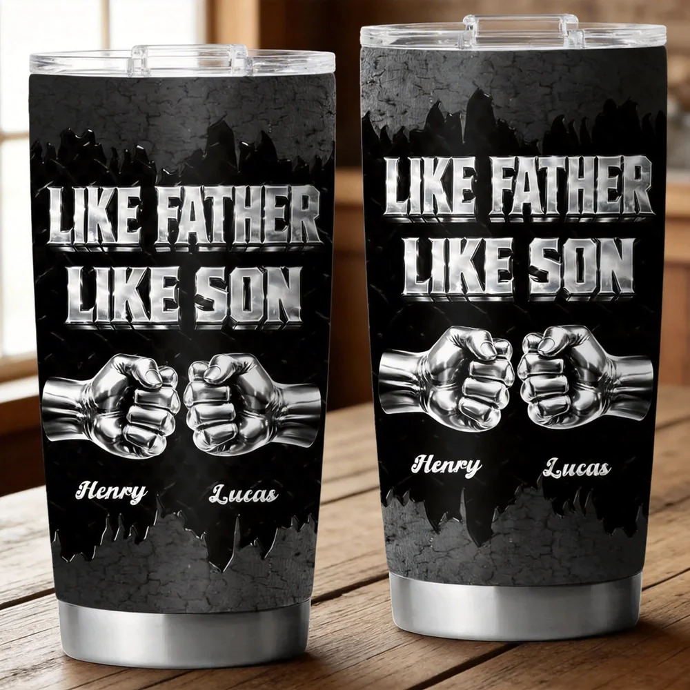 Like Father Like Son Insulated Travel Tumbler, Personalized Name Gift That Feels Like a Daily High-Five for Dad - Image 2