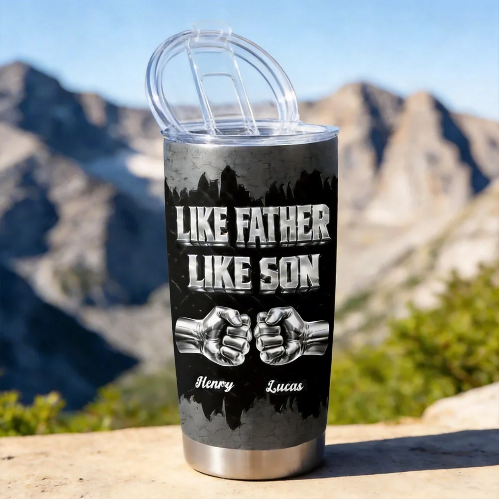 Like Father Like Son Insulated Travel Tumbler, Personalized Name Gift That Feels Like a Daily High-Five for Dad - Image 4