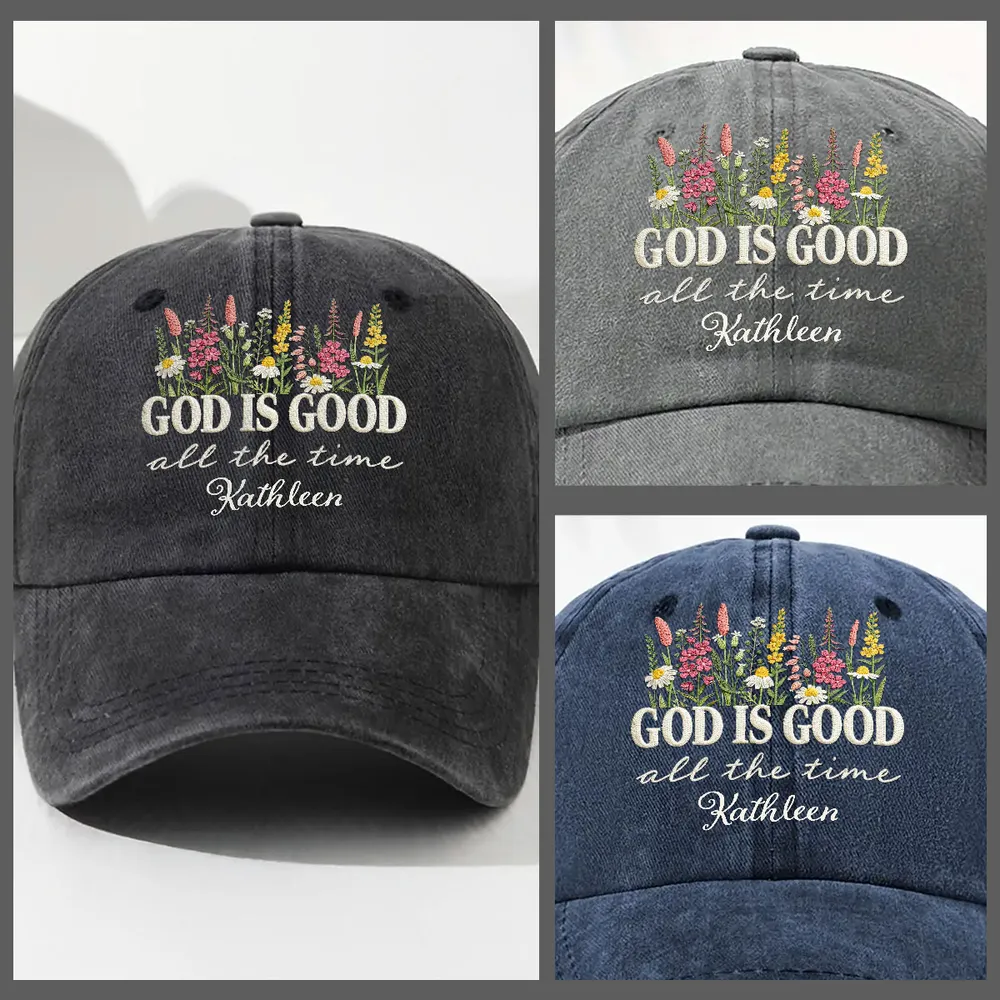 Washed Denim Baseball Cap with God Is Good All the Time Message - Personalized Vintage Look Cap, Meaningful Gift for Her - Image 4