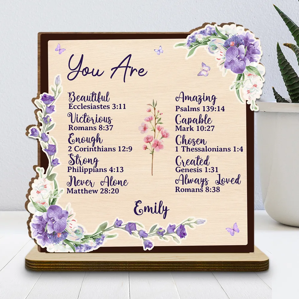 2-Layer Wooden Plaque Personalized with Encouraging Bible Verses and Purple Florals, Heartfelt Gift for Daughter or Friend - Image 3