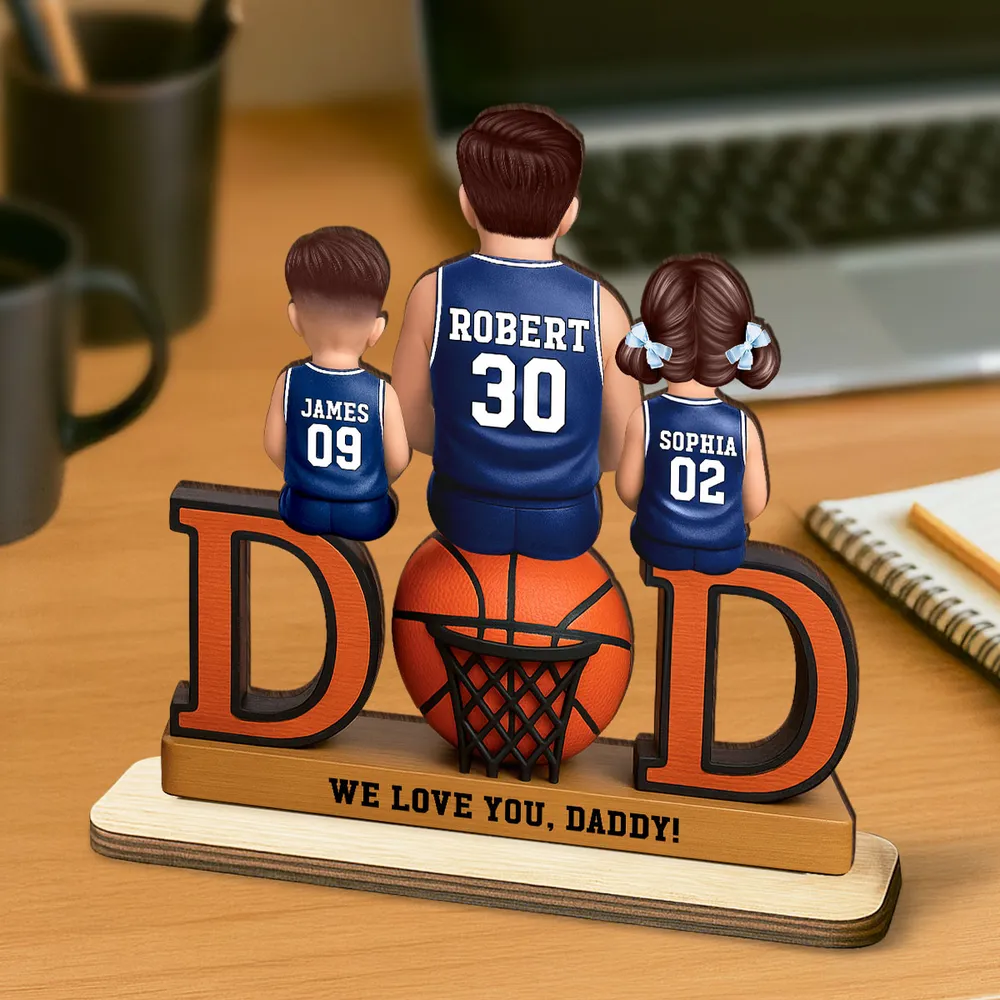 2-Layer Wooden Plaque Custom Basketball Dad and Kids Keepsake Warm Living Room Display Heartfelt Gift for Dad - Image 2