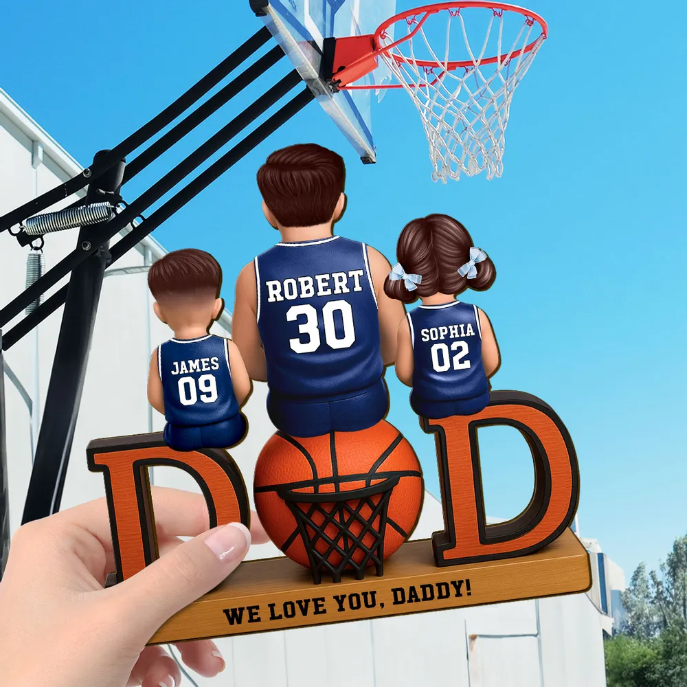 2-Layer Wooden Plaque Custom Basketball Dad and Kids Keepsake Warm Living Room Display Heartfelt Gift for Dad - Image 3
