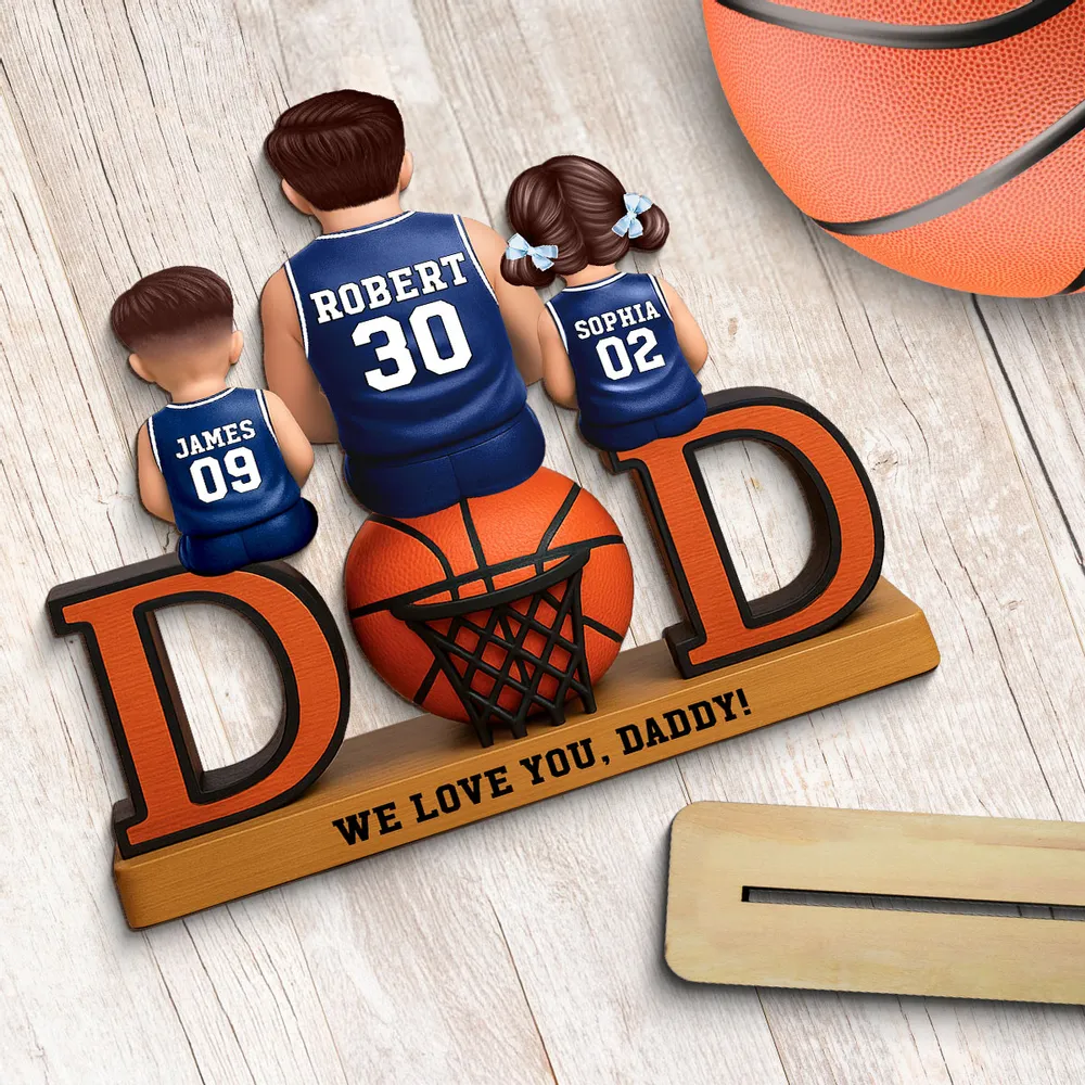 2-Layer Wooden Plaque Custom Basketball Dad and Kids Keepsake Warm Living Room Display Heartfelt Gift for Dad - Image 4
