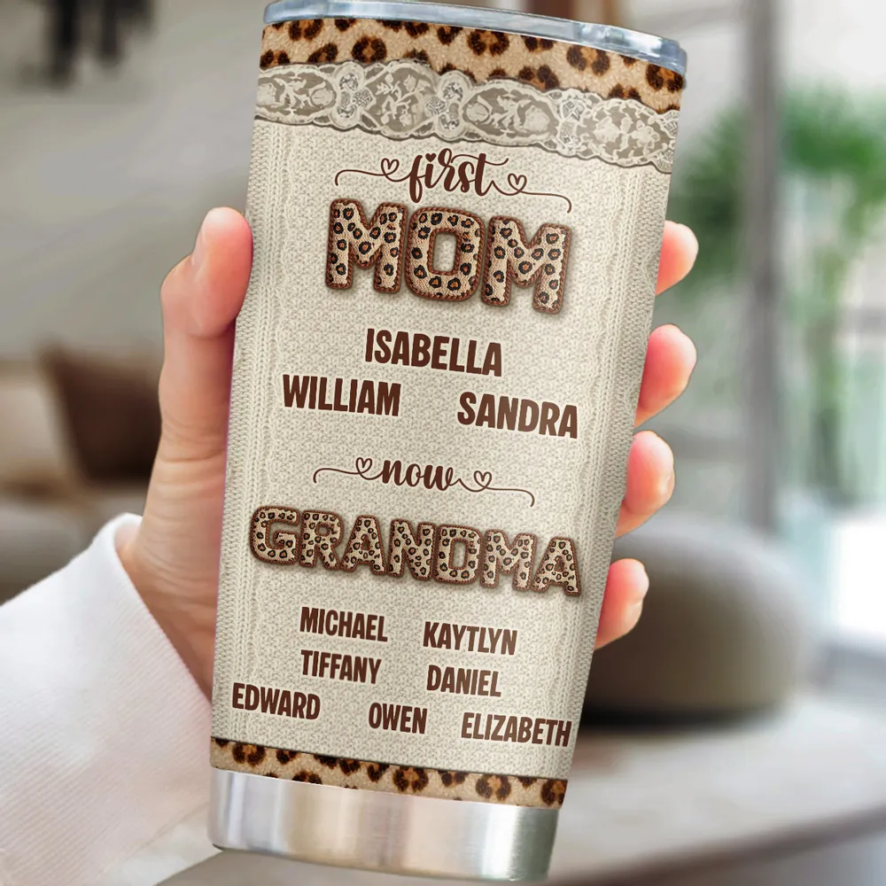 Personalized Insulated Travel Tumbler for Grandma, First Mom Now Grandma Leopard Lace Design, Unique Gift for Her - Image 3