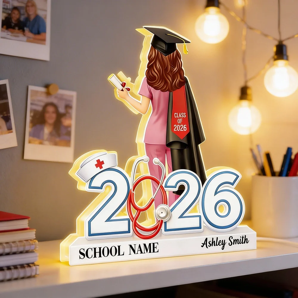 Personalized Graduation Acrylic Light Box for Nurse Senior, Warm Glow Bedroom Lamp, Unique Keepsake Gift