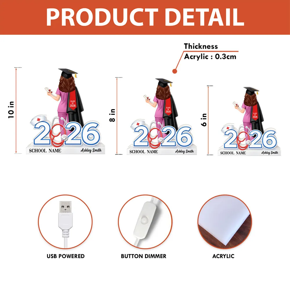 Personalized Graduation Acrylic Light Box for Nurse Senior, Warm Glow Bedroom Lamp, Unique Keepsake Gift - Image 4