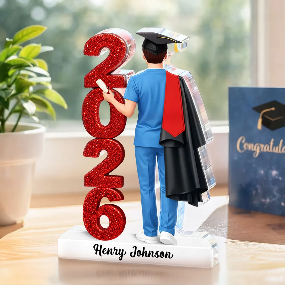 Personalized Shaped Acrylic Block Plaque Class Graduation Keepsake, Nurse Grad in Cap Holding Diploma, Unique Gift - Image 2