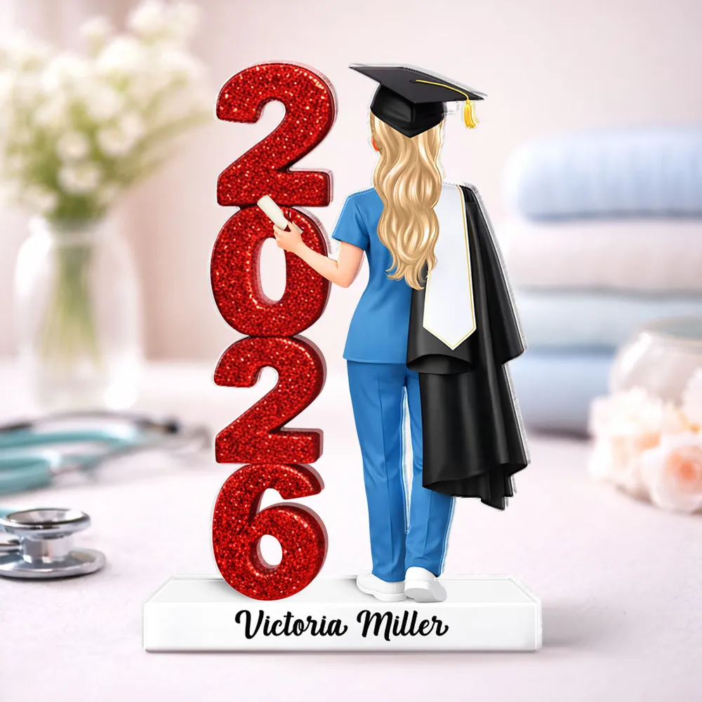 Personalized Shaped Acrylic Block Plaque Class Graduation Keepsake, Nurse Grad in Cap Holding Diploma, Unique Gift - Image 6