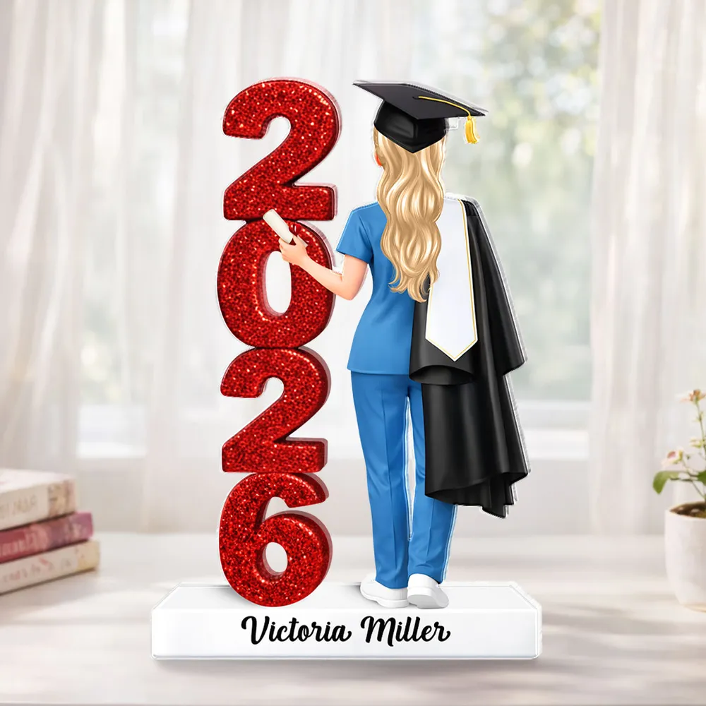 Personalized Shaped Acrylic Block Plaque Class Graduation Keepsake, Nurse Grad in Cap Holding Diploma, Unique Gift - Image 7