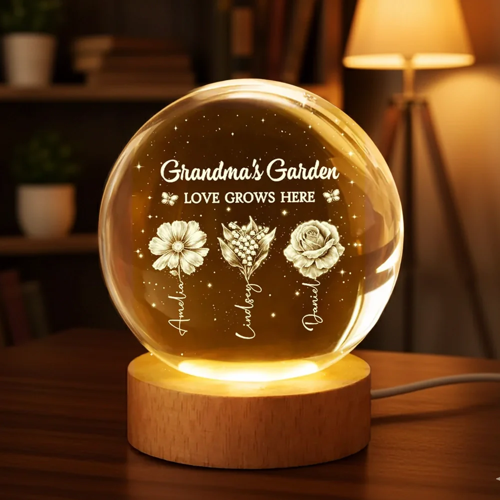 Personalized Grandma's Garden Globe Lamp Night Light, Warm Floral Glow, Unique Gift for Grandma