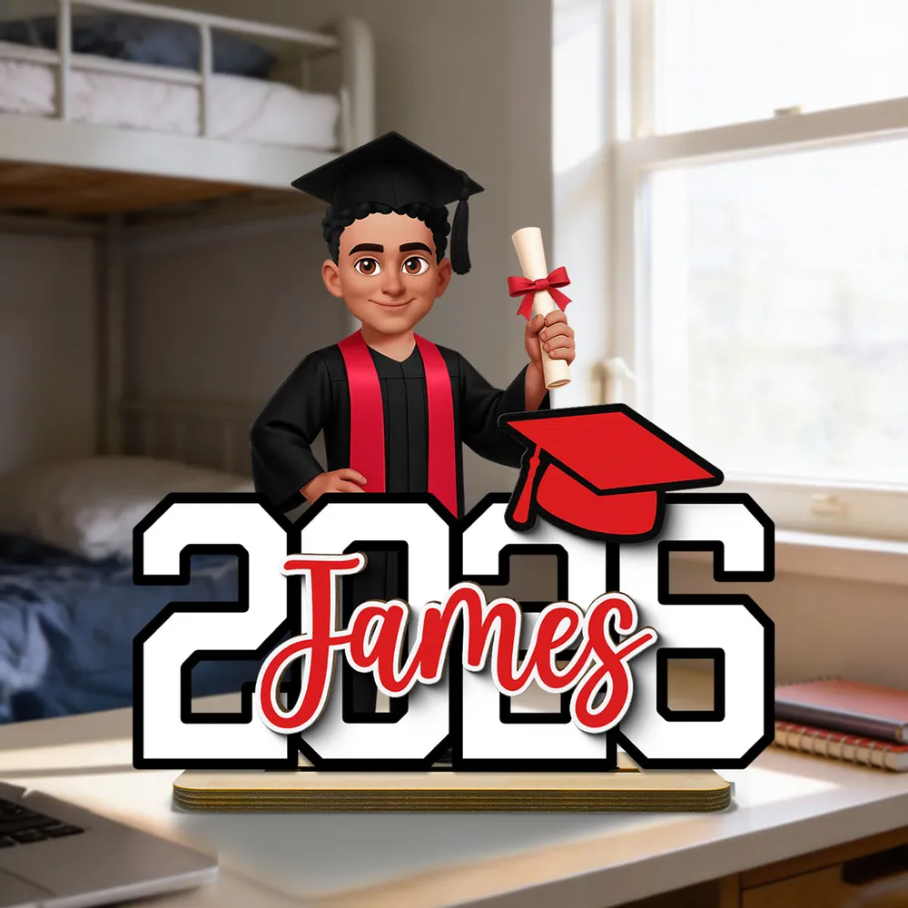 Custom Graduation 2-Layer Wooden Plaque With Cartoon Graduate and Year Sign, Heartfelt Gift For Student Family - Image 3