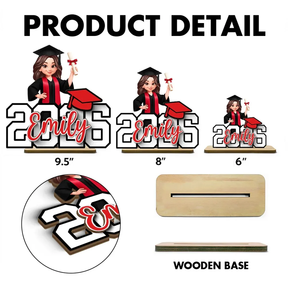 Custom Graduation 2-Layer Wooden Plaque With Cartoon Graduate and Year Sign, Heartfelt Gift For Student Family - Image 4