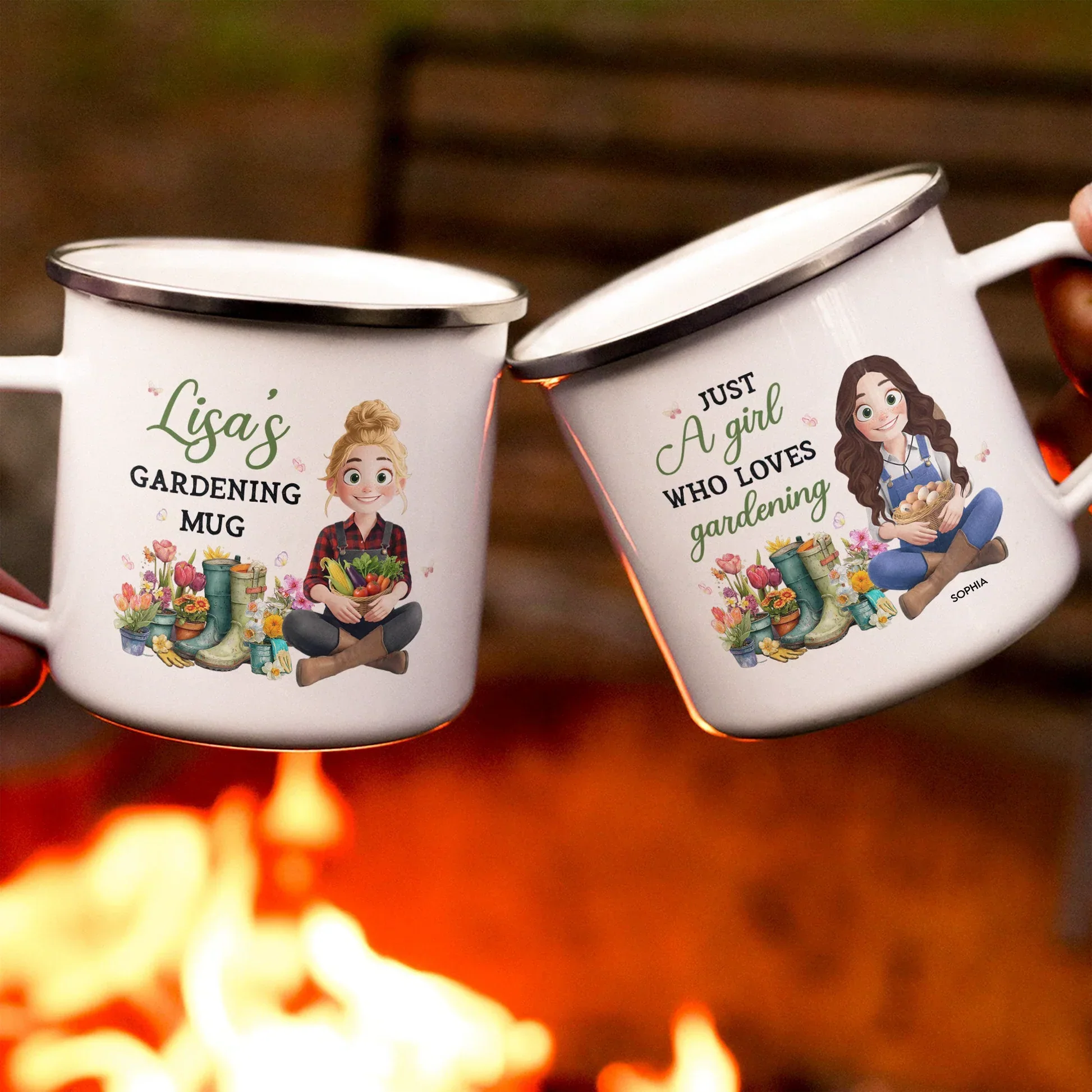 Personalized Gardening Enamel Mug With Cute Cartoon Gardener, Cozy Garden Coffee Cup, Unique Gift for Mom or Grandma - Image 5