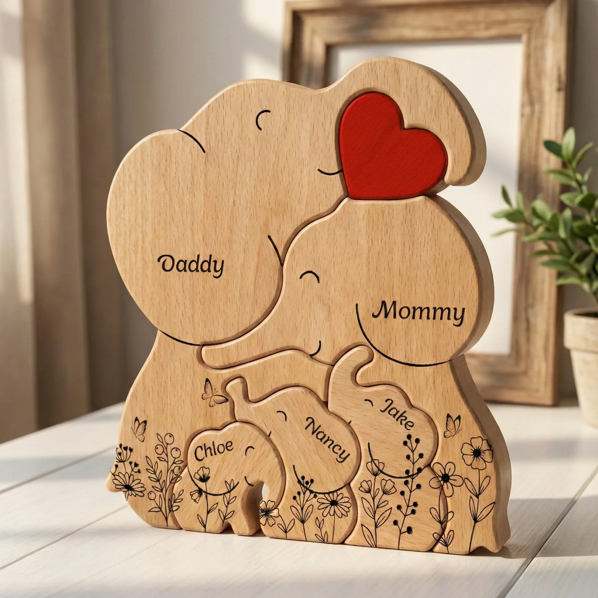 Personalized Elephant Family Wooden Puzzle Plaque, Custom Keepsake for Mom & Dad, Sweet Family Decor, Unique Gift - Image 2
