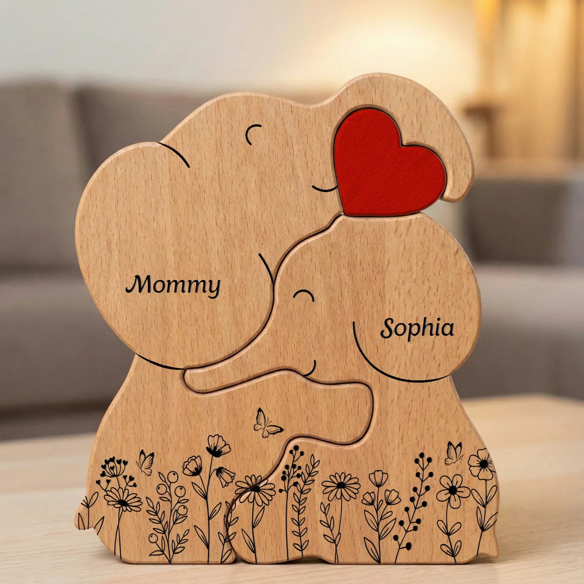Personalized Elephant Family Wooden Puzzle Plaque, Custom Keepsake for Mom & Dad, Sweet Family Decor, Unique Gift - Image 5