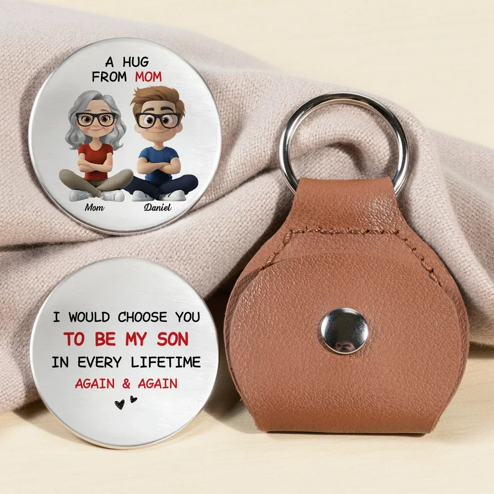 Personalized Pocket Hug for Mom & Son, Cute Cartoon Keepsake Gift for a Heartwarming Reminder