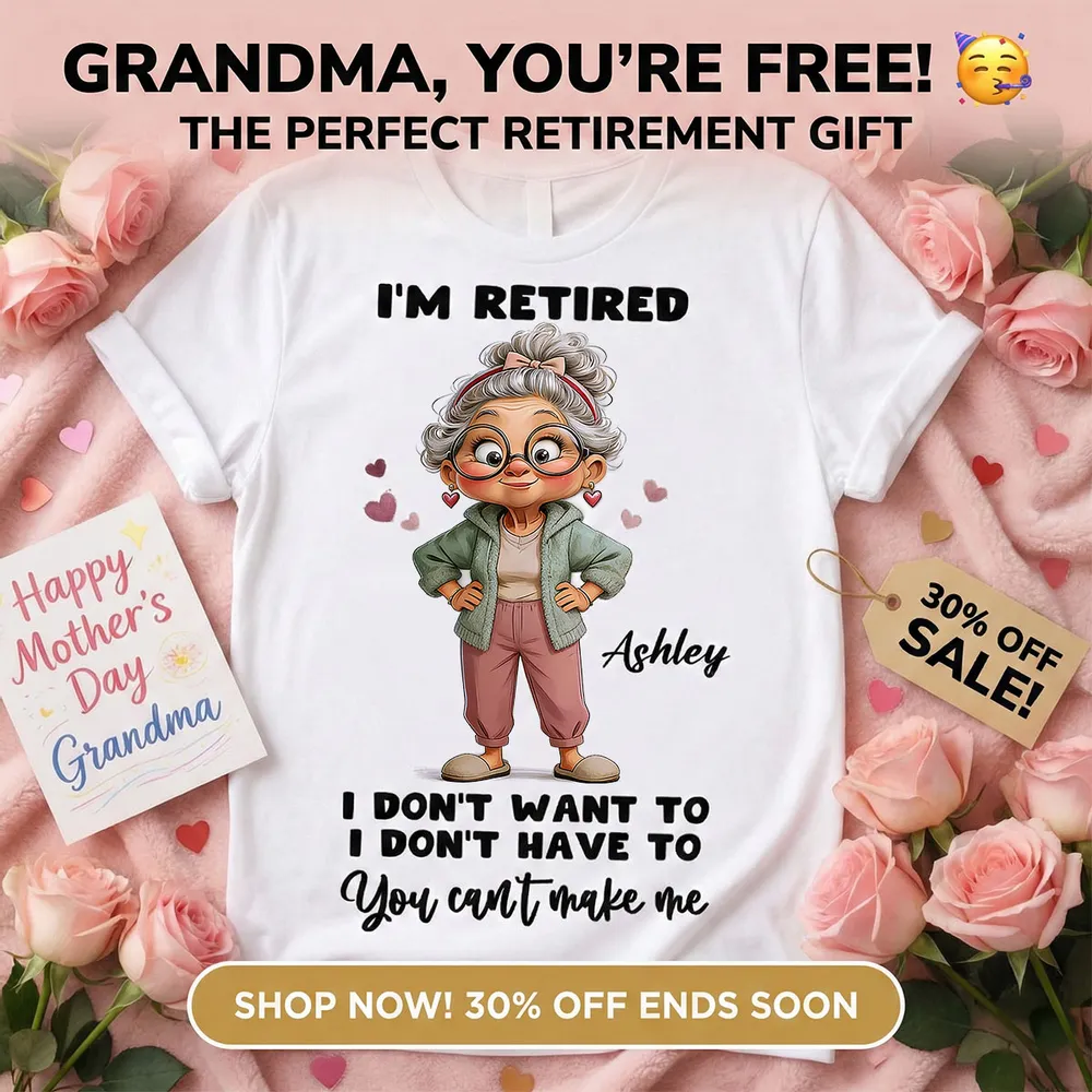 Personalized I'm Retired Classic Tee with Cute Grandma Cartoon Funny Gift for Mom or Grandma - Image 3