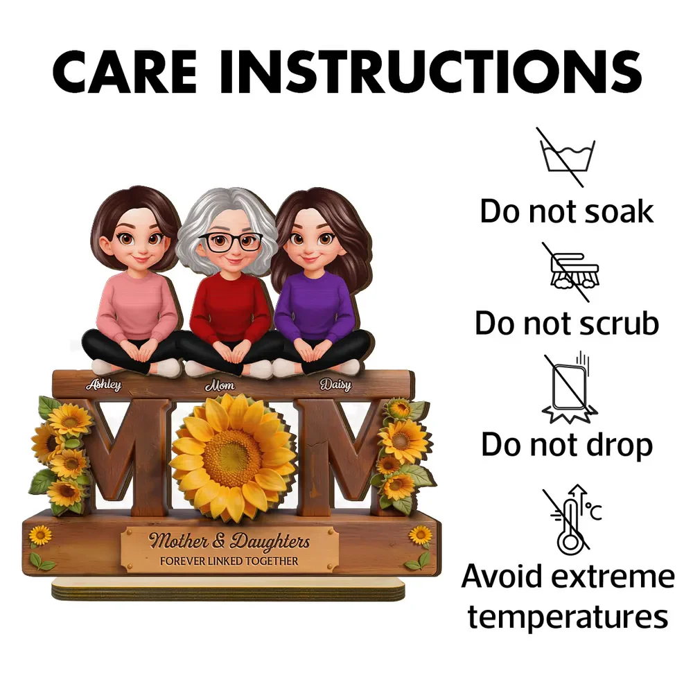 Personalized Style Sunflower Mom & Daughters 2-Layer Wooden Plaque - Sweet Home Display Decor, Unique Gift for Mother's Day - Image 5