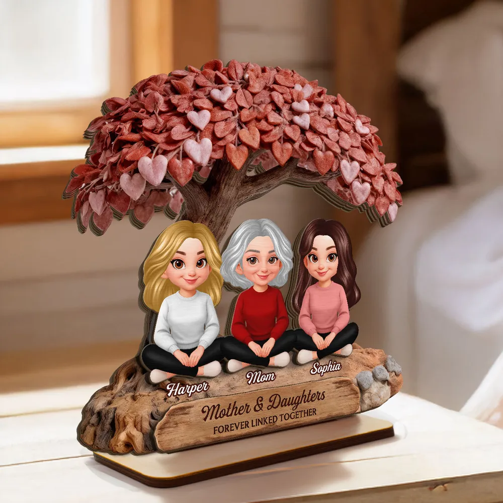Personalized 2-Layer Wooden Plaque Heart Tree Family Scene for Mom, A Unique Mother's Day Gift With Sentimental Value - Image 2