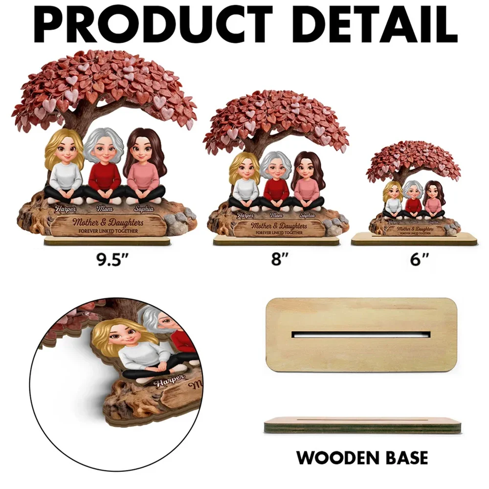 Personalized 2-Layer Wooden Plaque Heart Tree Family Scene for Mom, A Unique Mother's Day Gift With Sentimental Value - Image 4