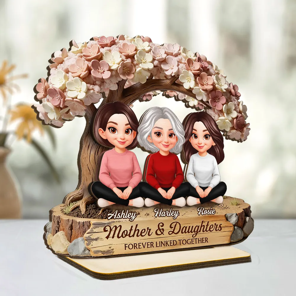 Mother & Daughters Forever Linked Together 2-Layer Wooden Plaque, Personalized Family Keepsake Gift for Mom - Image 7
