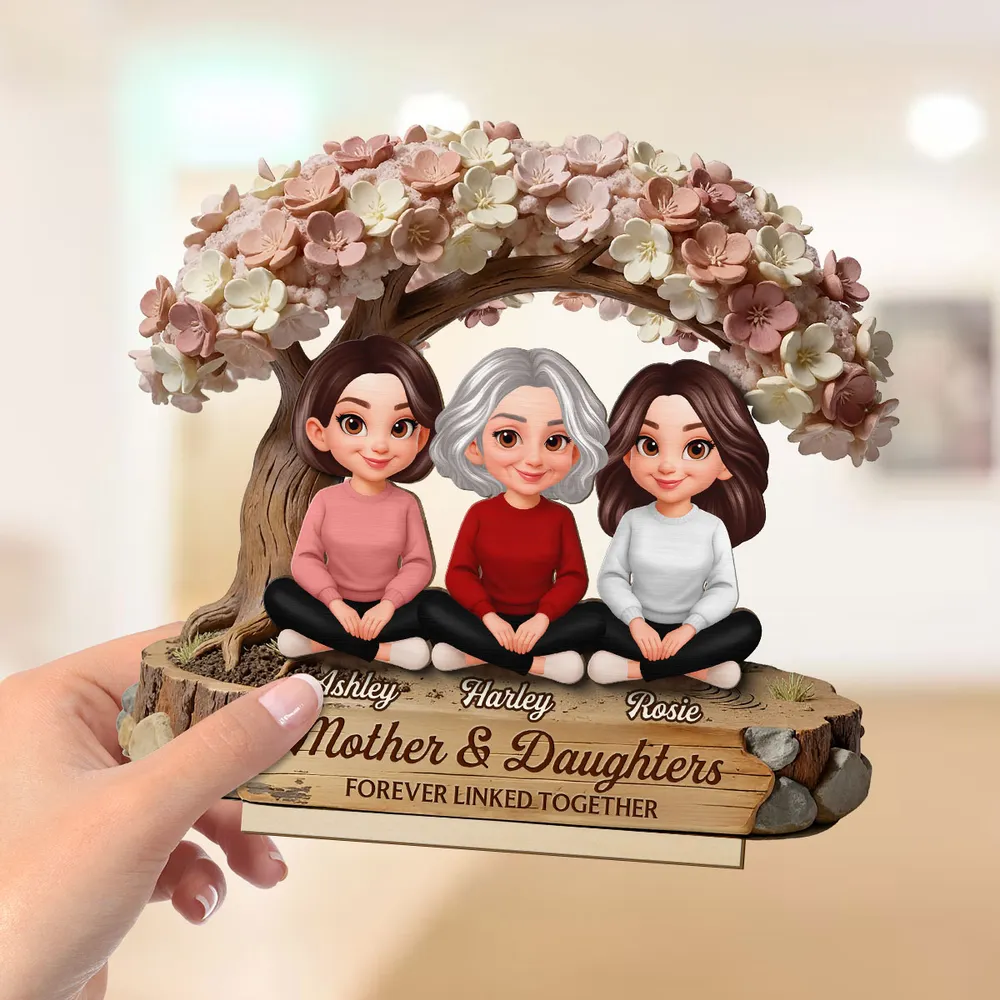 Mother & Daughters Forever Linked Together 2-Layer Wooden Plaque, Personalized Family Keepsake Gift for Mom - Image 8