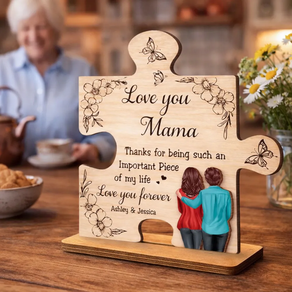 2-Layer Wooden Plaque Puzzle Piece Gift for Mom, Love You Mama Design, Warm Floral Butterfly Decor, Unique Thank You Gift - Image 3