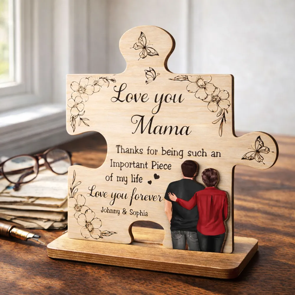 2-Layer Wooden Plaque Puzzle Piece Gift for Mom, Love You Mama Design, Warm Floral Butterfly Decor, Unique Thank You Gift - Image 4