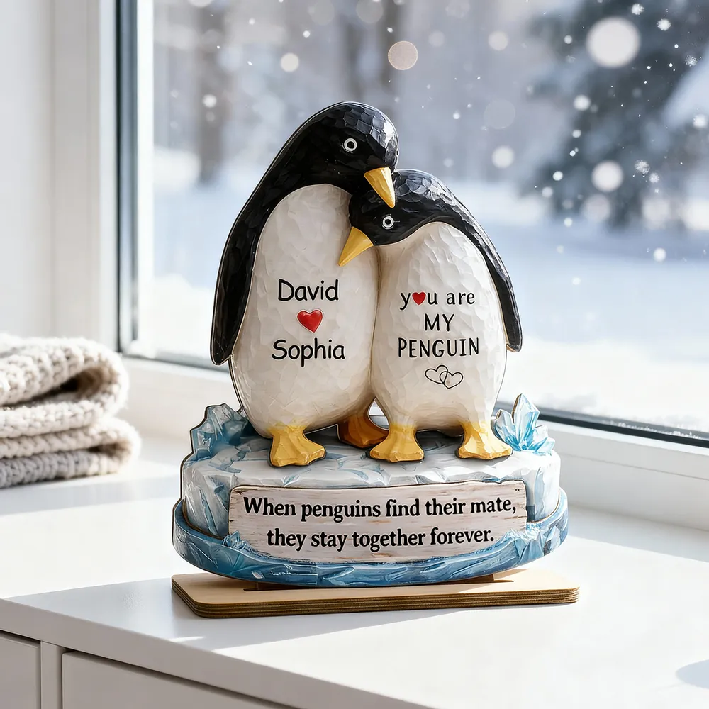 You Are My Penguin 2-Layer Wooden Plaque, Custom Names Couple Keepsake for Bedroom or Living Room, Sweet Gift for Couples - Image 2