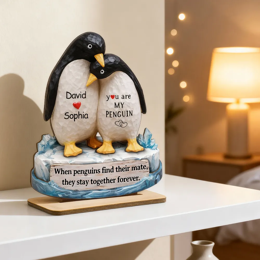 You Are My Penguin 2-Layer Wooden Plaque, Custom Names Couple Keepsake for Bedroom or Living Room, Sweet Gift for Couples - Image 3