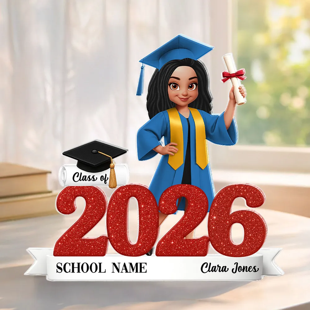 Personalized Class of Graduation Shaped Acrylic Block Plaque, Cute Grad Holding Diploma Shelf Decor, Unique Gift - Image 3