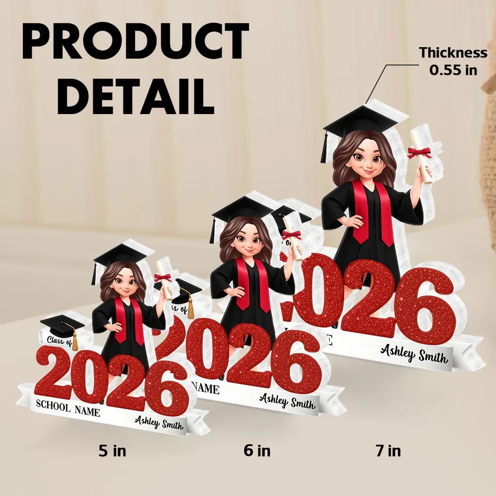 Personalized Class of Graduation Shaped Acrylic Block Plaque, Cute Grad Holding Diploma Shelf Decor, Unique Gift - Image 4