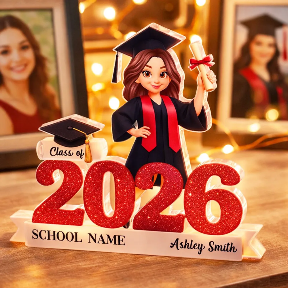 Personalized Class of Graduation Shaped Acrylic Block Plaque, Cute Grad Holding Diploma Shelf Decor, Unique Gift - Image 5