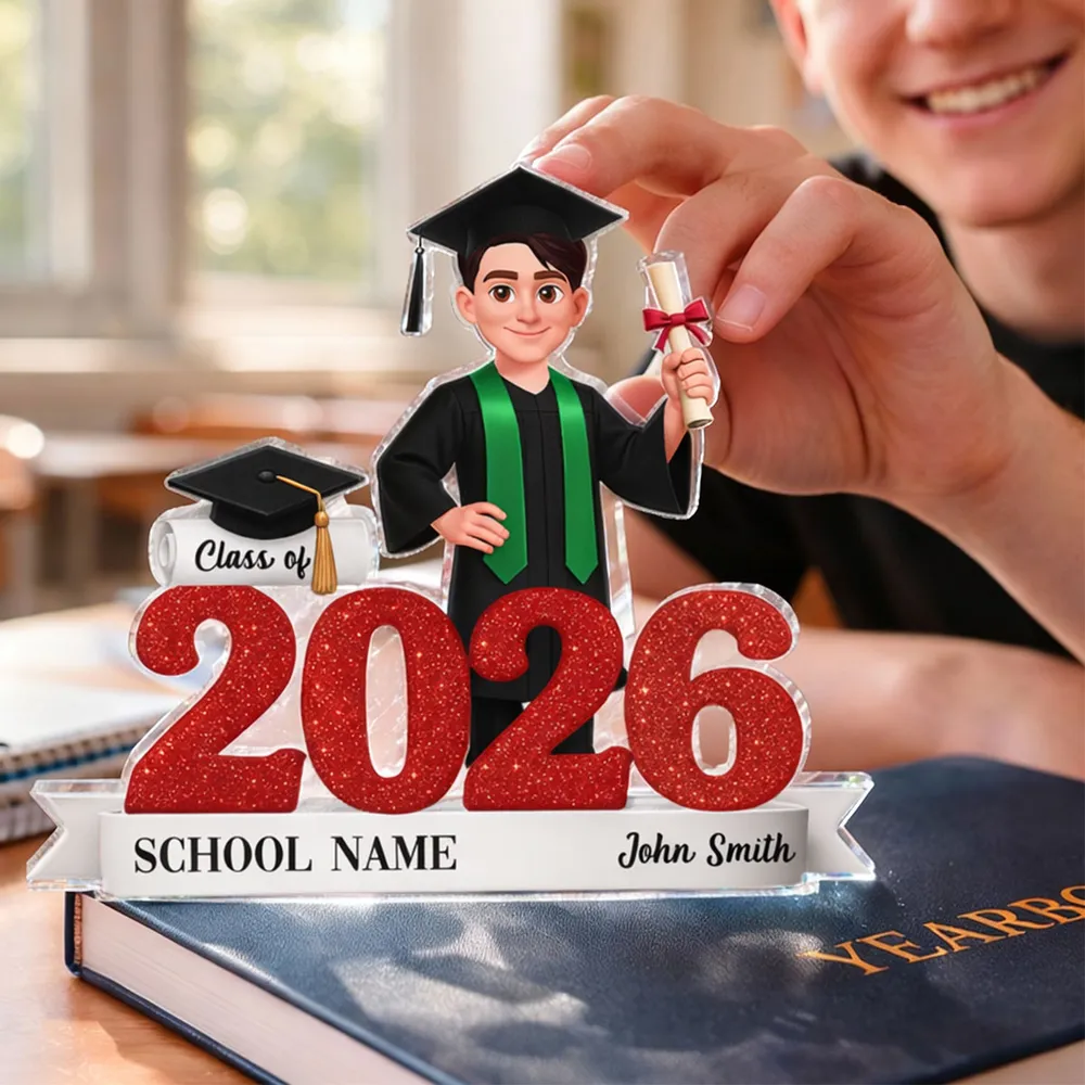 Personalized Class of Graduation Shaped Acrylic Block Plaque, Cute Grad Holding Diploma Shelf Decor, Unique Gift - Image 6