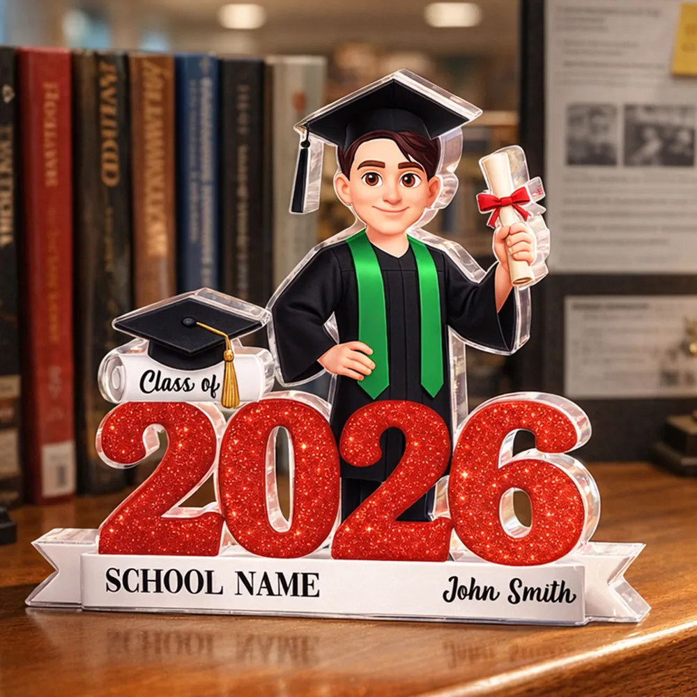 Personalized Class of Graduation Shaped Acrylic Block Plaque, Cute Grad Holding Diploma Shelf Decor, Unique Gift - Image 7