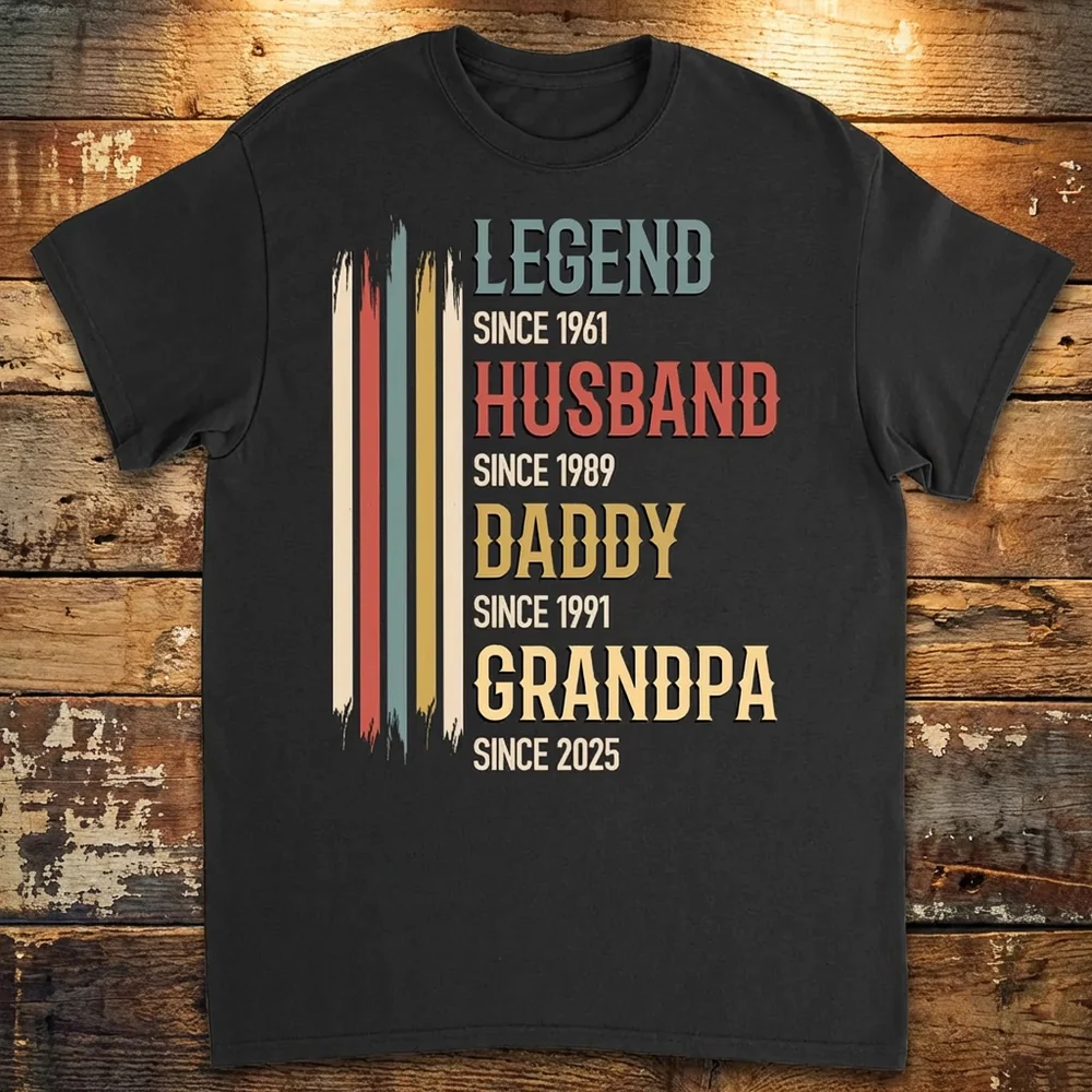 Personalized Classic Tee Legend Husband Daddy Grandpa Retro Stripes Gift for Dad or Grandpa - Unique Family Title Shirt