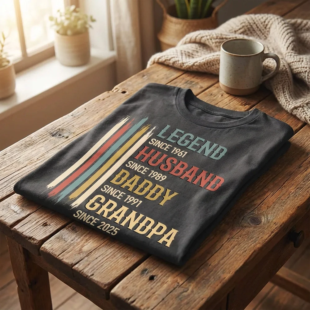 Personalized Classic Tee Legend Husband Daddy Grandpa Retro Stripes Gift for Dad or Grandpa - Unique Family Title Shirt - Image 2