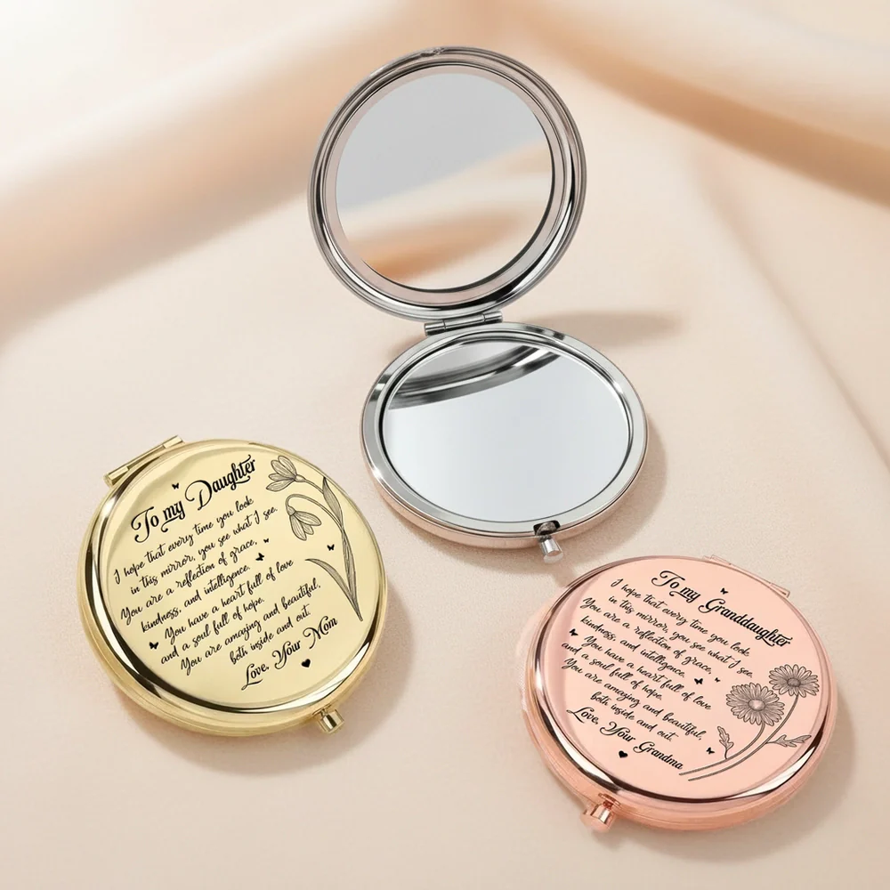 Personalized Metal Compact Mirror with Floral Quote, Sweet Everyday Reminder, Unique Gift for Granddaughter or Daughter