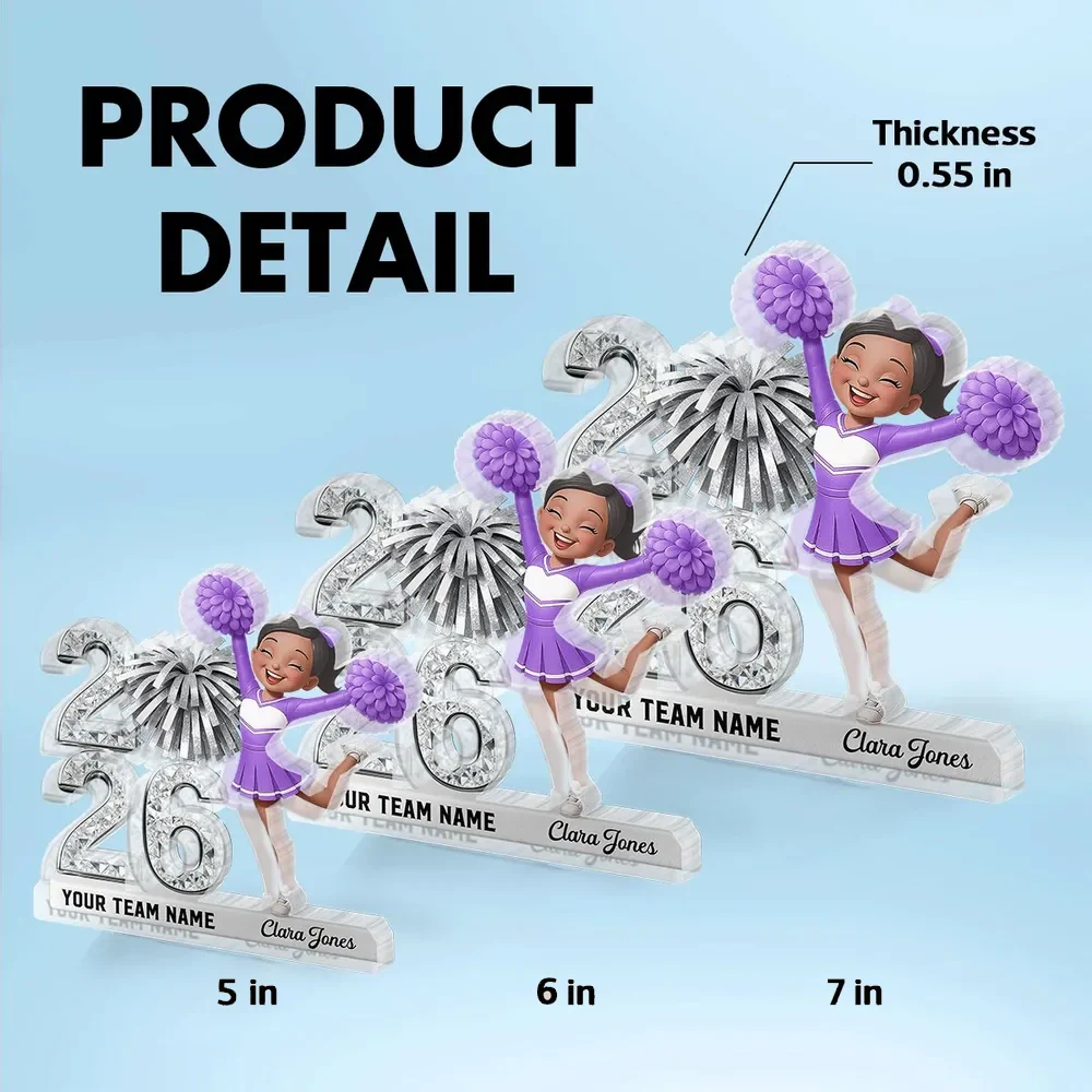 Shaped Acrylic Block Plaque With Cheerleader and Pom Poms Desk Decor, A Sweet Personalized Keepsake Gift - Image 4