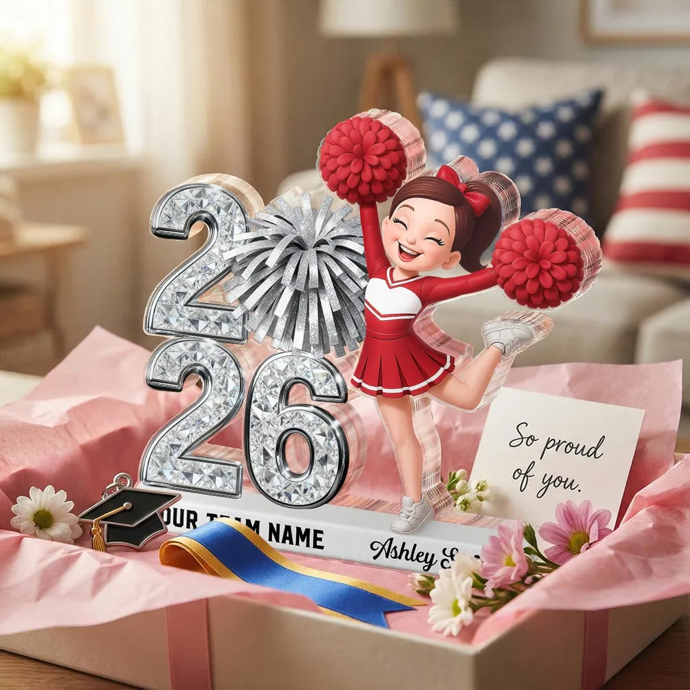 Shaped Acrylic Block Plaque With Cheerleader and Pom Poms Desk Decor, A Sweet Personalized Keepsake Gift - Image 5
