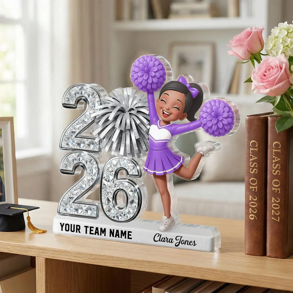 Shaped Acrylic Block Plaque With Cheerleader and Pom Poms Desk Decor, A Sweet Personalized Keepsake Gift - Image 7
