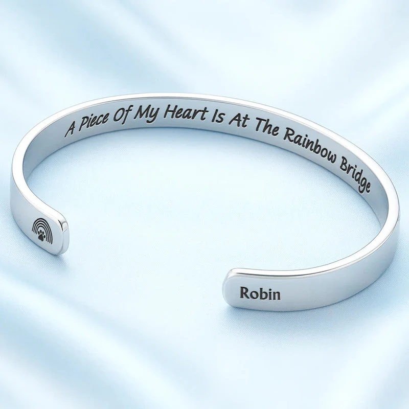 Personalized Stainless Steel Cuff Bracelet With Pet Paw Print Quote, Unique Pet Memorial Gift For Dog Lovers - Image 3