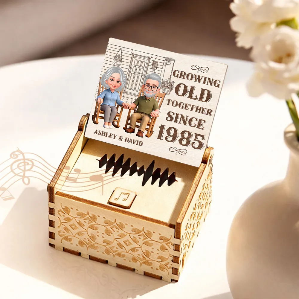 Personalized Wooden Music Box, Growing Old Together Couple Design, Sweet Anniversary Gift for Husband or Wife - Image 2