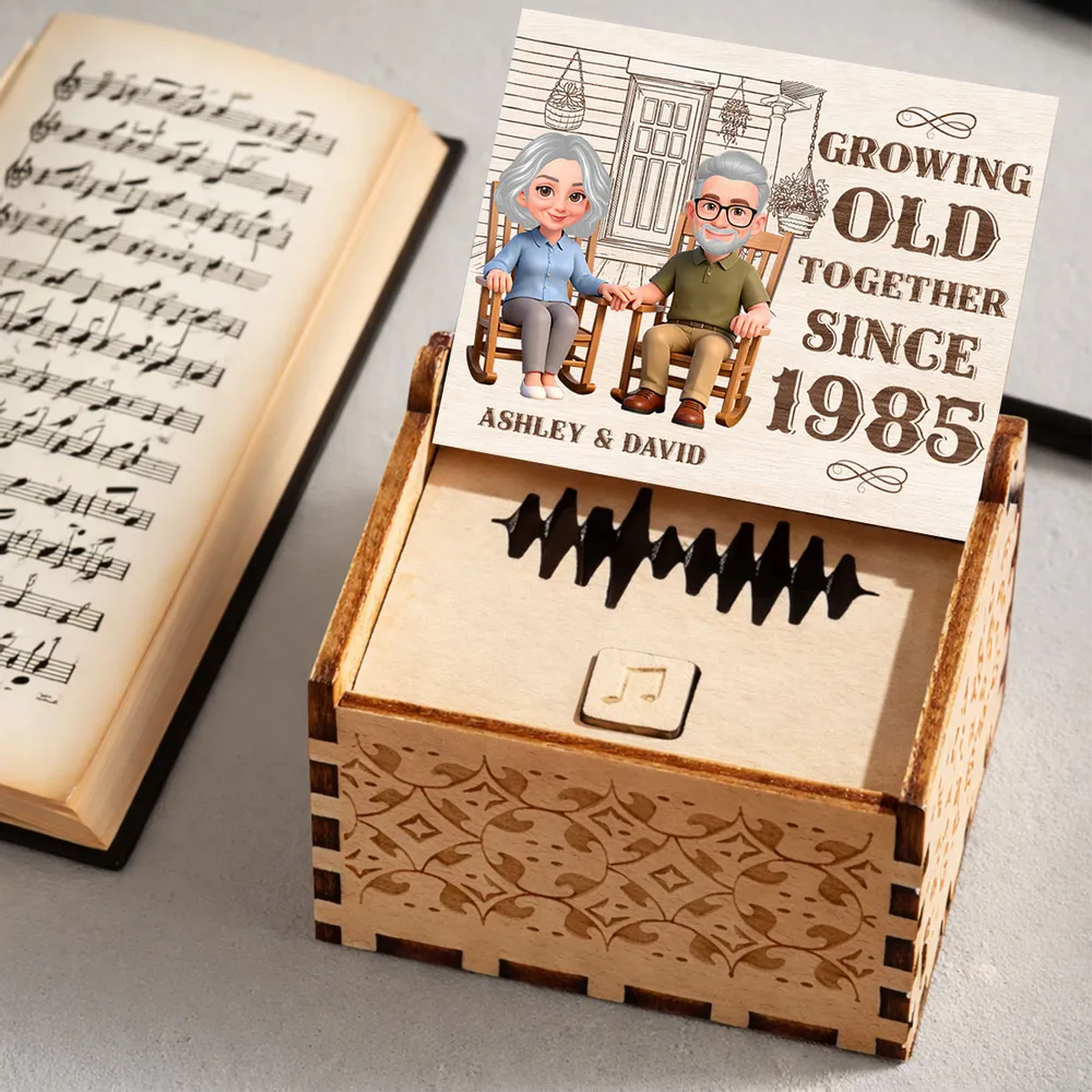 Personalized Wooden Music Box, Growing Old Together Couple Design, Sweet Anniversary Gift for Husband or Wife - Image 4