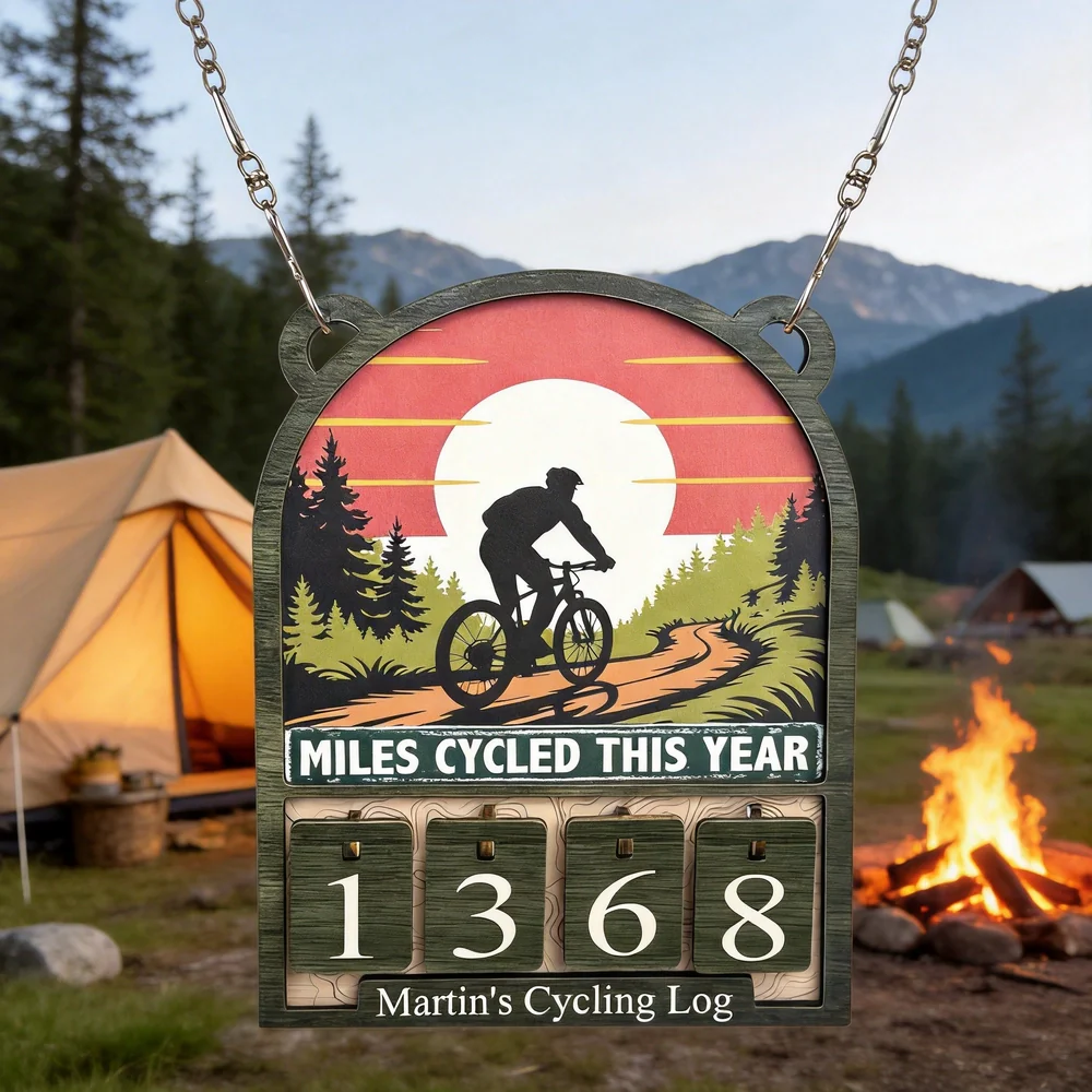 Personalized Wooden Hanging Tracker for Cyclists, Miles Cycled This Year Sign, Unique Gift for Bike Lovers