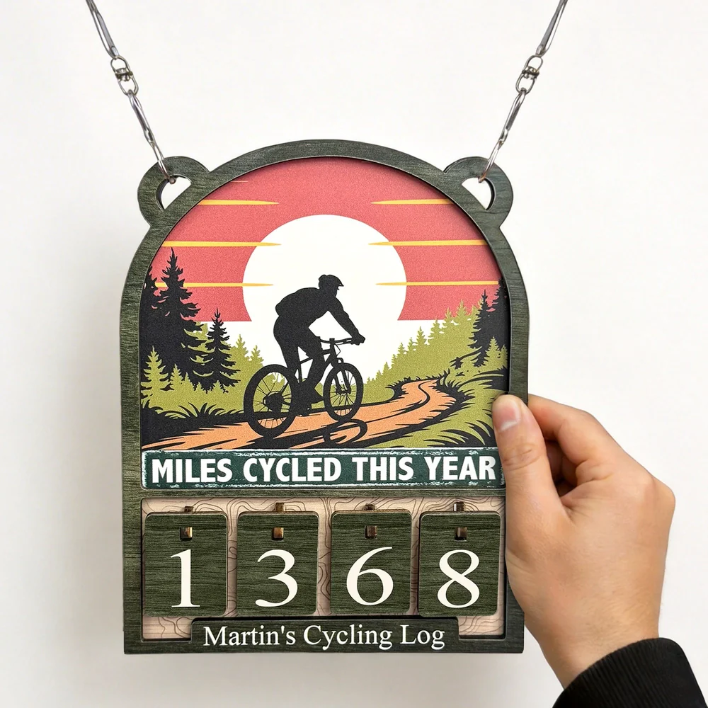 Personalized Wooden Hanging Tracker for Cyclists, Miles Cycled This Year Sign, Unique Gift for Bike Lovers - Image 2