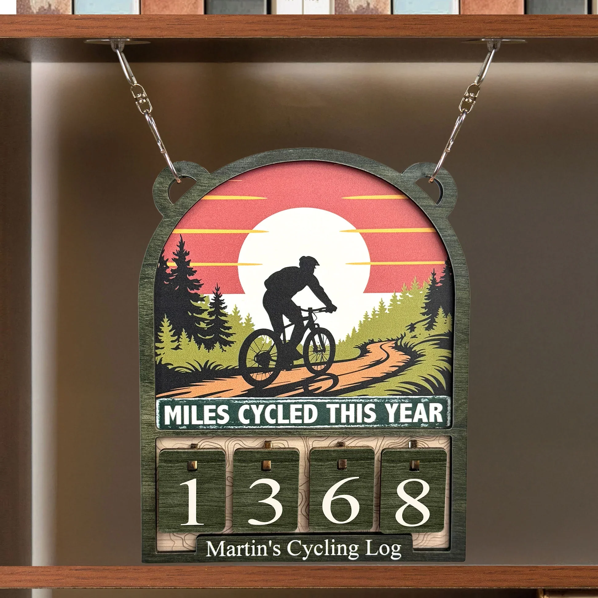 Personalized Wooden Hanging Tracker for Cyclists, Miles Cycled This Year Sign, Unique Gift for Bike Lovers - Image 3