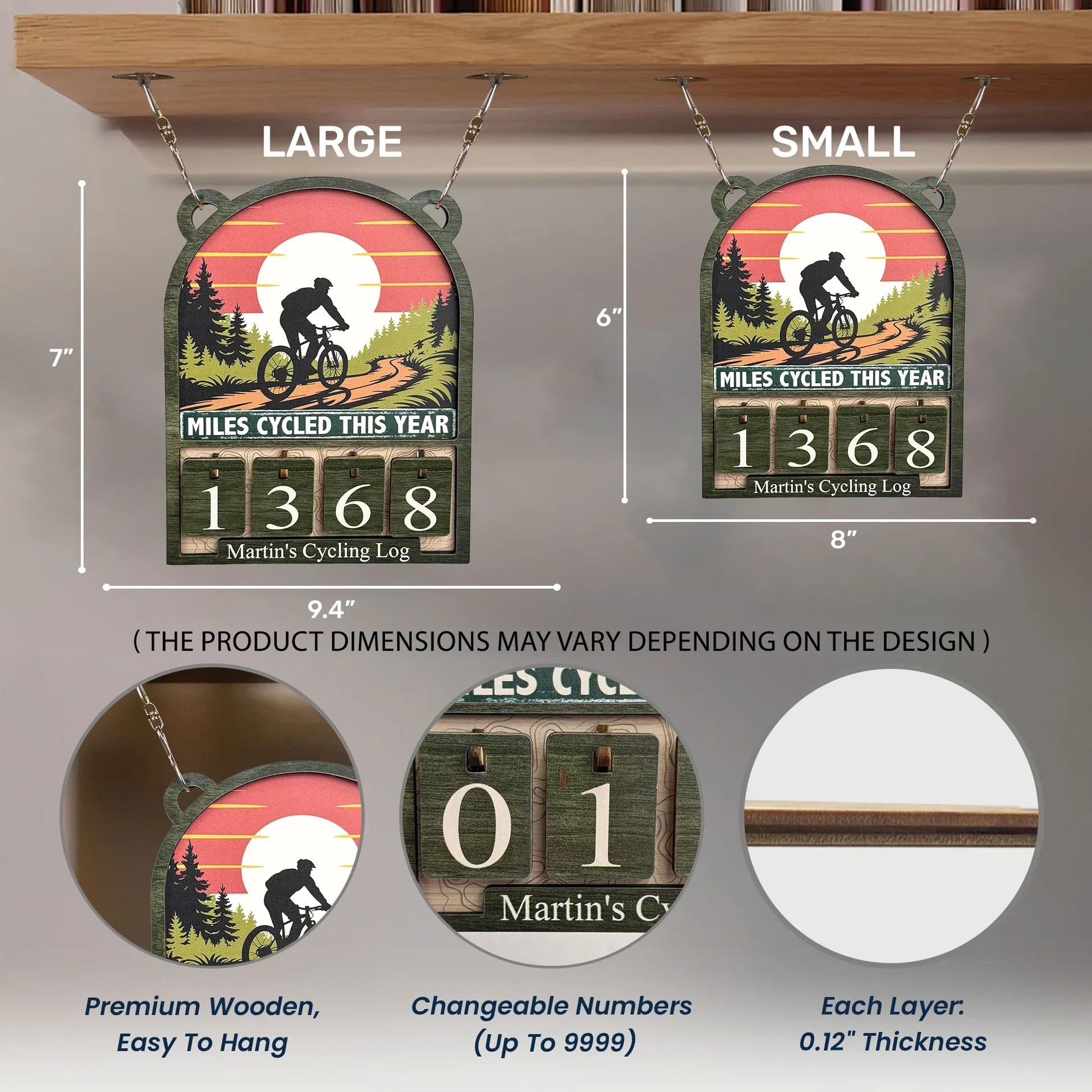 Personalized Wooden Hanging Tracker for Cyclists, Miles Cycled This Year Sign, Unique Gift for Bike Lovers - Image 4