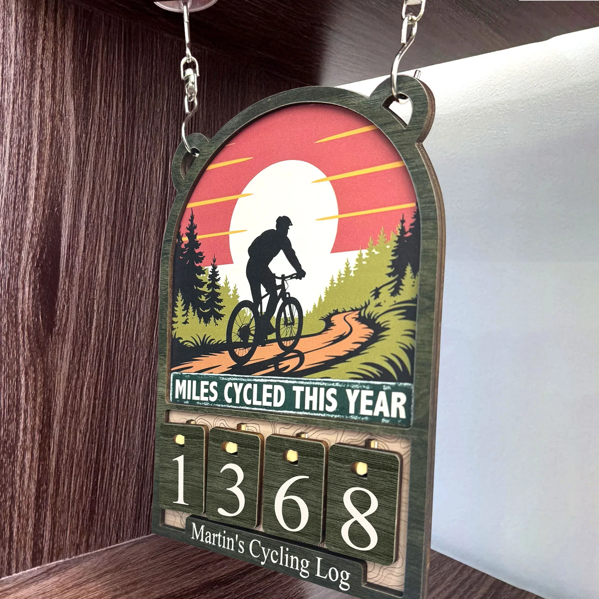 Personalized Wooden Hanging Tracker for Cyclists, Miles Cycled This Year Sign, Unique Gift for Bike Lovers - Image 6